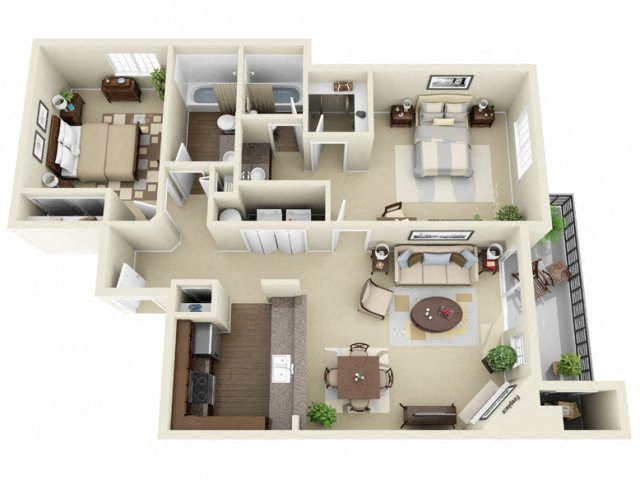 Floor plan layout diagram for 2x2 (Premium)